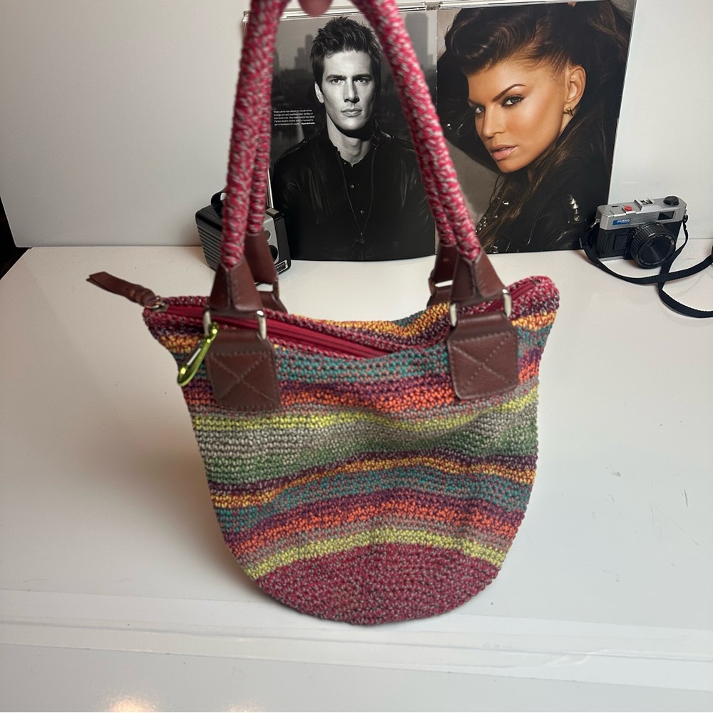 The Sak Y2K Crochet Stripe Shoulder Bag Multicolor Boho Hobo Purse